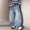 Jeans Cargo Larghi da Lavoro Pesanti di Alta Qualità per Ragazzi Adolescenti Vestibilità Larga Tasche Pantaloni in Denim Bambini Pre-adolescenti Moda Jeans Pantaloni