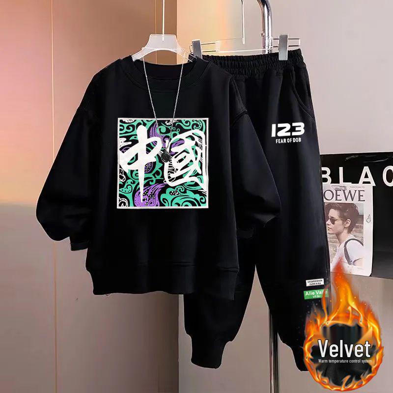 Teen Boy Handsome Hoodie and Sweatpants Set - Junior High Long Sleeve Autumn/Winter Outfit for Big & Tall Boys Age 15