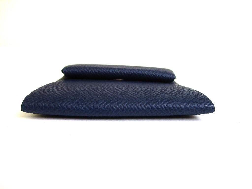 Authentic HERMES Blue navy Tourillon Leather Coin Purse Bastia #b168  Open box