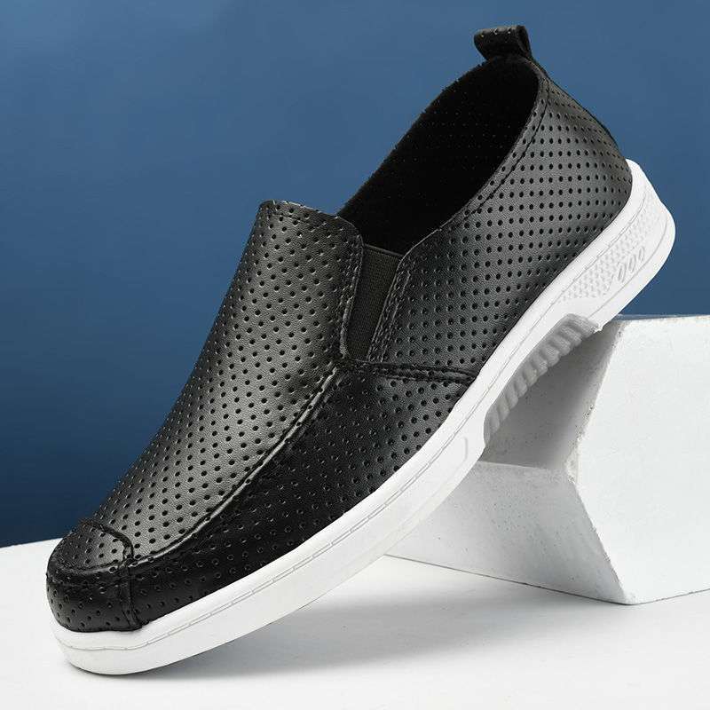 

New summer hollow breathable little white shoes men s casual leather shoes Doudou shoes non-slip work shoes board shoes men s leather shoes 44