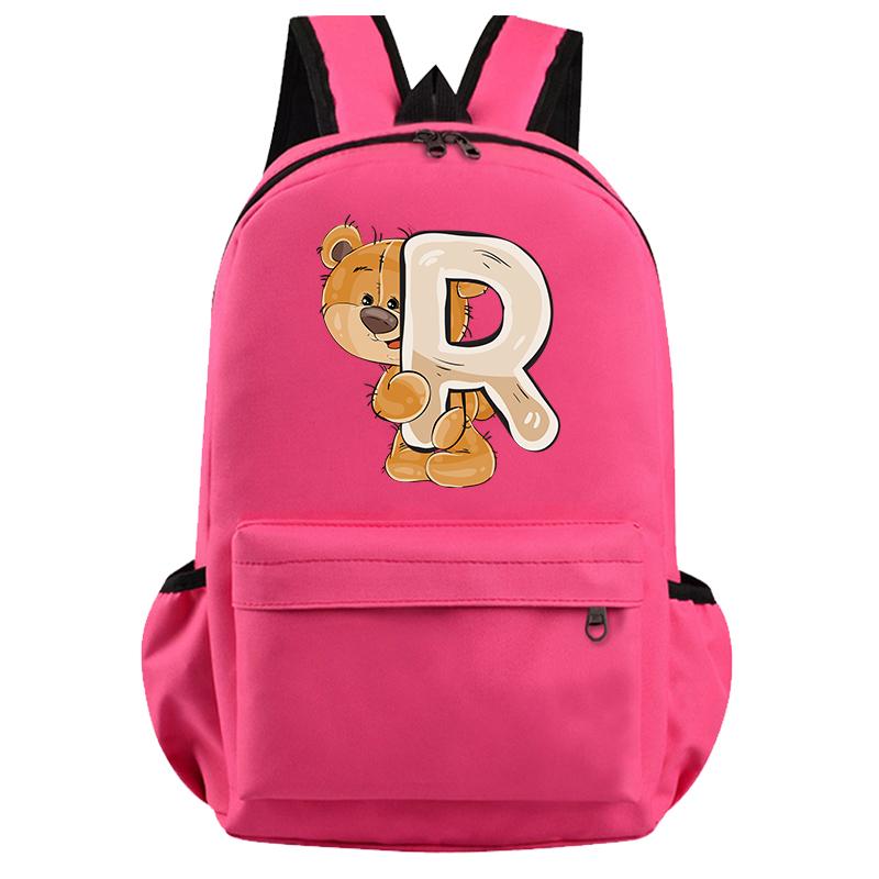 Schöner kleiner Bär-Rucksack mit 26 englischen Buchstaben, Teenager-Schultasche für Mädchen, Jungen, Rucksack mit großer Kapazität, Büchertasche für Kindergeschenke