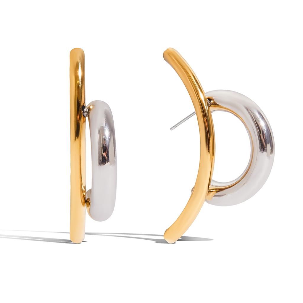 Youthway 18K Gold Color Plated Stainless Steel U-Shape Stud Earrings for Women Geometric Layered Multi-Bar Design Jewelry Gifts