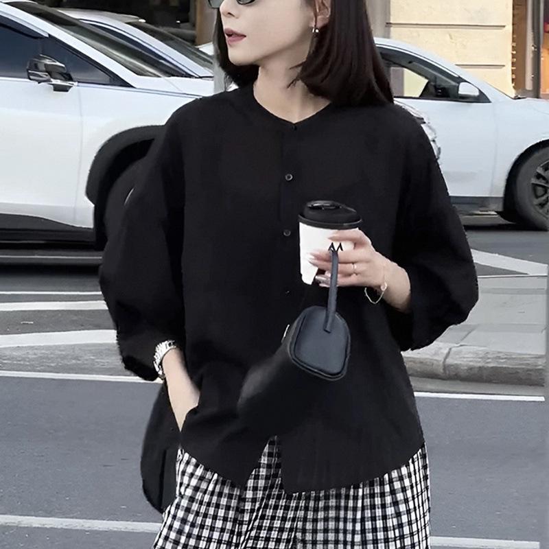 New Summer Plus Size Women's Light Luxury Korean Style Mesh Short-Sleeve Cotton Linen Shirt