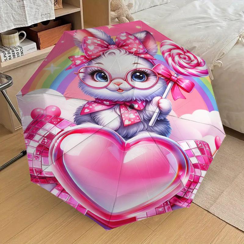 1pc Kitty Heart Pattern Umbrella Design Automatic Opening and Closing Umbrella, High-quality Travel Umbrella, c1128235