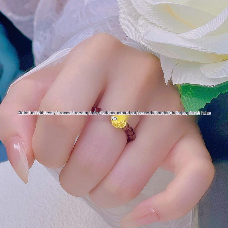 Pure Gold 999 Rose Flower Ring for Women - Lucky Bead Valentine s Day Gift Ring + Box