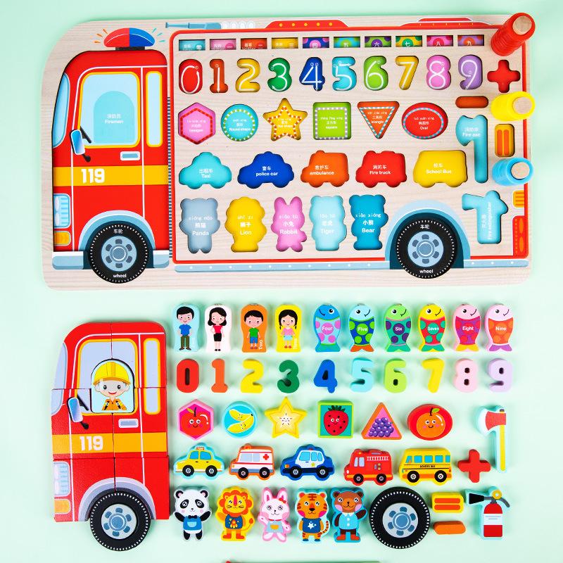 Non-Toxic Montessori Educational Wooden Toys Preschool Children Fire Truck Busy Board Math Fishing Games Early Toys For Kids Xmas Gifts