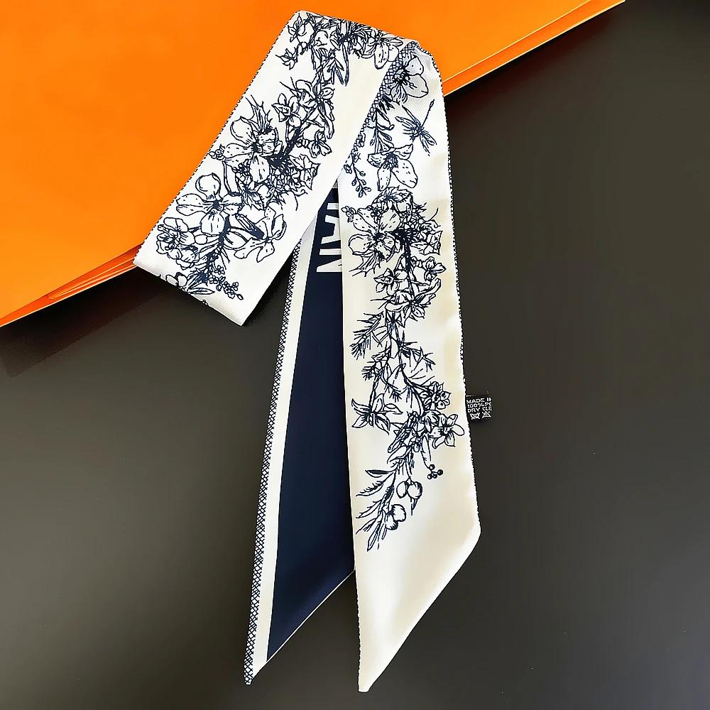 Französischer Frühlings-Hot-Sale: Damen-Twill-Tasche mit scharfem Hornriemen, Pflanzen- und Dschungeltiermotiven, Seidenband, Haarband und kleinem Schal mit Punktmuster