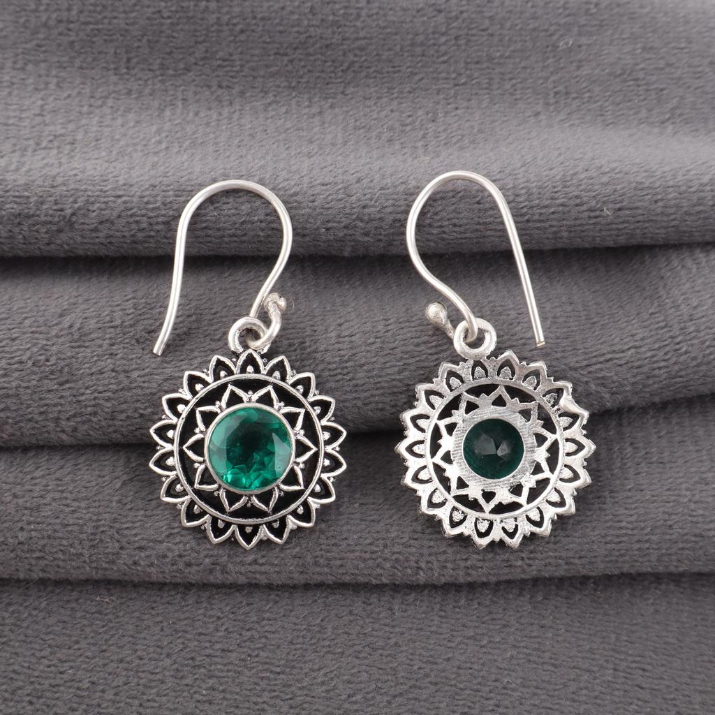 Green Emerald Gemstone Earring Jewelry, Handmade Gorgeous Silver Earring, 925 Sterling Silver Jewelry For Wedding Gift