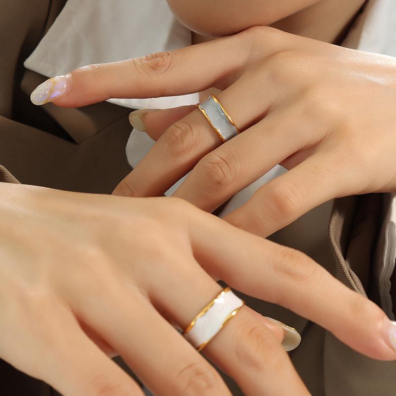 European Romantic Blue & White Enamel Open Ring
