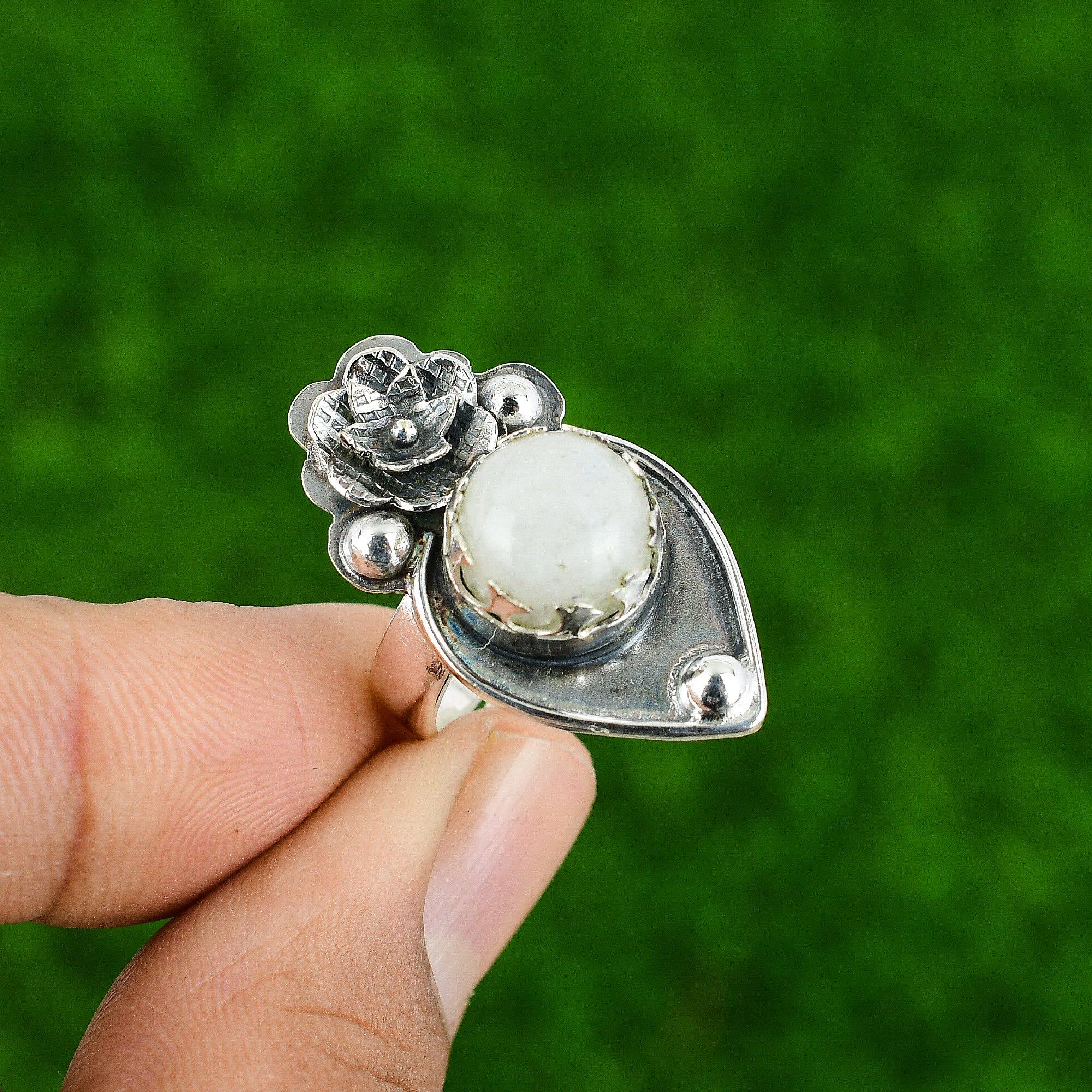 

Подарок для нее Кольцо-обещание из серебра 925 пробы с натуральным радужным лунным камнем в виде цветка, регулируемое Adjustable