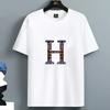 2025 Summer Men's T-shirt High Quality 100 Cotton Letter H Printed Loose O-neck Men Short Sleev