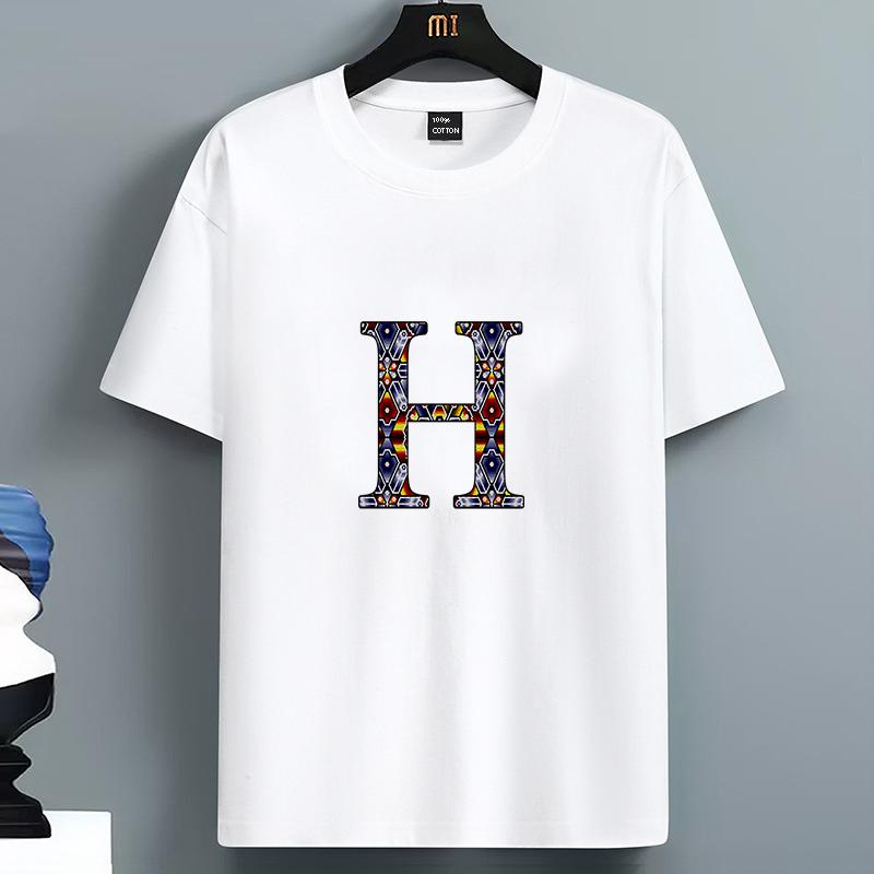 2025 Summer Men's T-shirt High Quality 100 Cotton Letter H Printed Loose O-neck Men Short Sleev