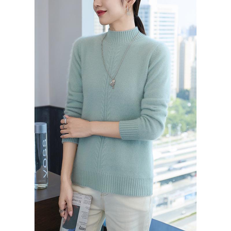 New Women's Seven-Stitch Thick Cashmere Sweater - Long Sleeve Cable Knit Base Layer Versatile Knitwear for Autumn and Winter