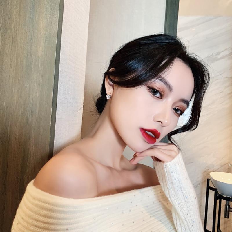 Simple Asymmetric D-shaped Earrings, Internet-famous Versatile Small Zircon Eardrops, Elegant Fashionable Light Luxury Earrings