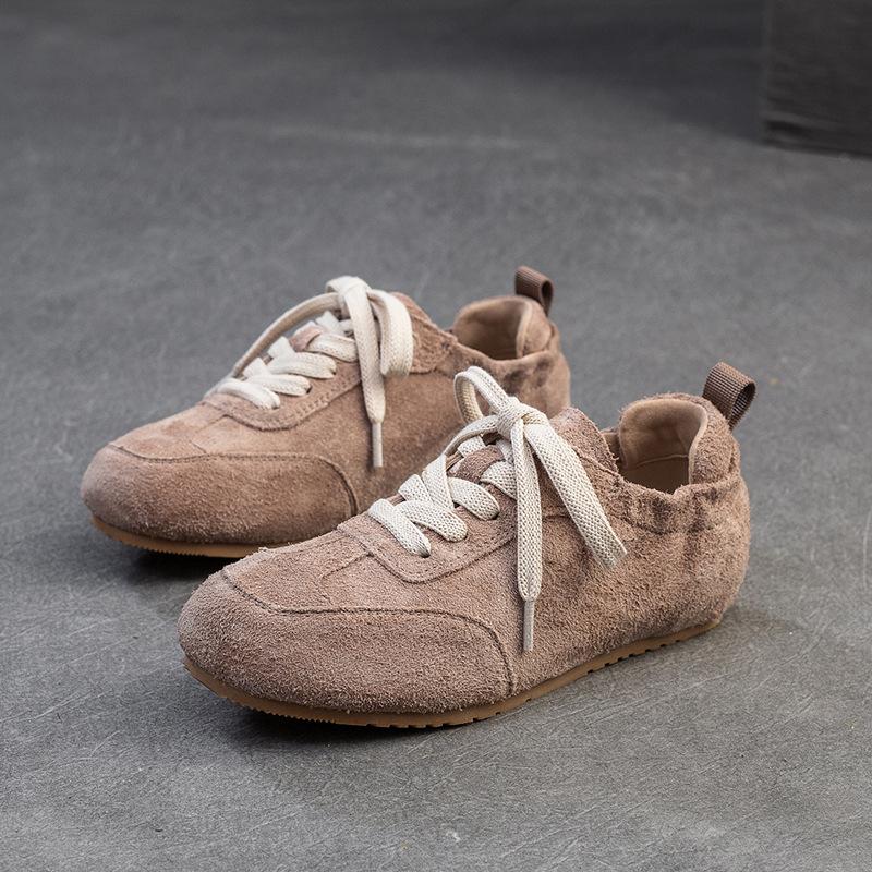 Spring Candy Color Comfortable Casual Trainer First Layer Cowhide Lace Up Women Shoes