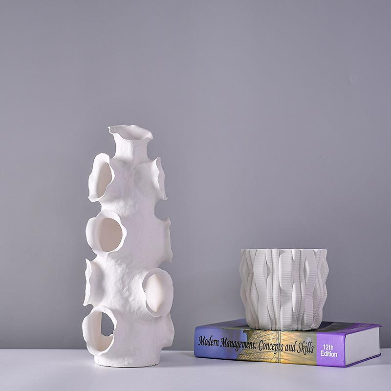 Ceramic Crafts Flower Vase Stereoscopic Embracing Stripes Flower Arrangement Accessories Home Decoration Accessories