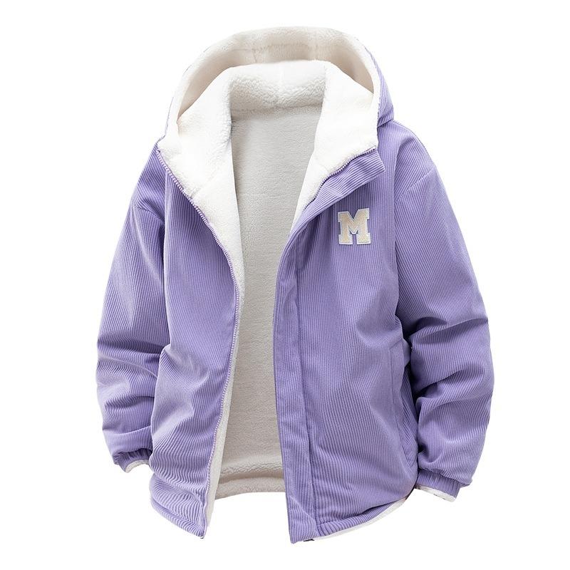 Corduroy Hooded Cotton-padded Clothes for Men and Women, Winter Thickened Cotton-padded Clothes, Fleece Couple's Cotton-padded Jackets