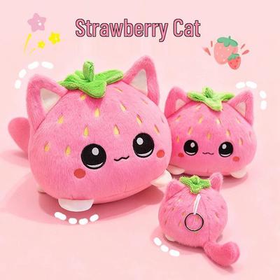 Adorable Strawberry Kitten Plush Toy & Keychain for Girls
