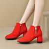 Naked Boots Autumn and Winter New Pointed Toe Cow Suede Side Zipper Metal Buckle Non-slip Wear-resistant High Heels