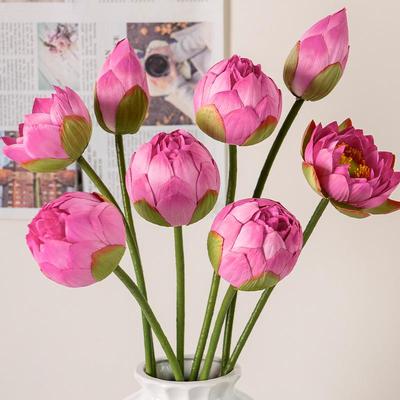 Arreglo de Flor de Loto Artificial y Hoja con Vaina - Nueva Decoración Estilo Chino o Accesorio de Fotografía para Sala de Estar