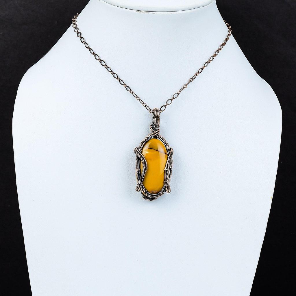 Lavish Mookaite Gemstone Pure Copper Wire Wrapped Handmade Pendant Jewelry