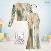 Girls Round Neck Long Sleeve Printed Top Flared Pants Two Piece Set
