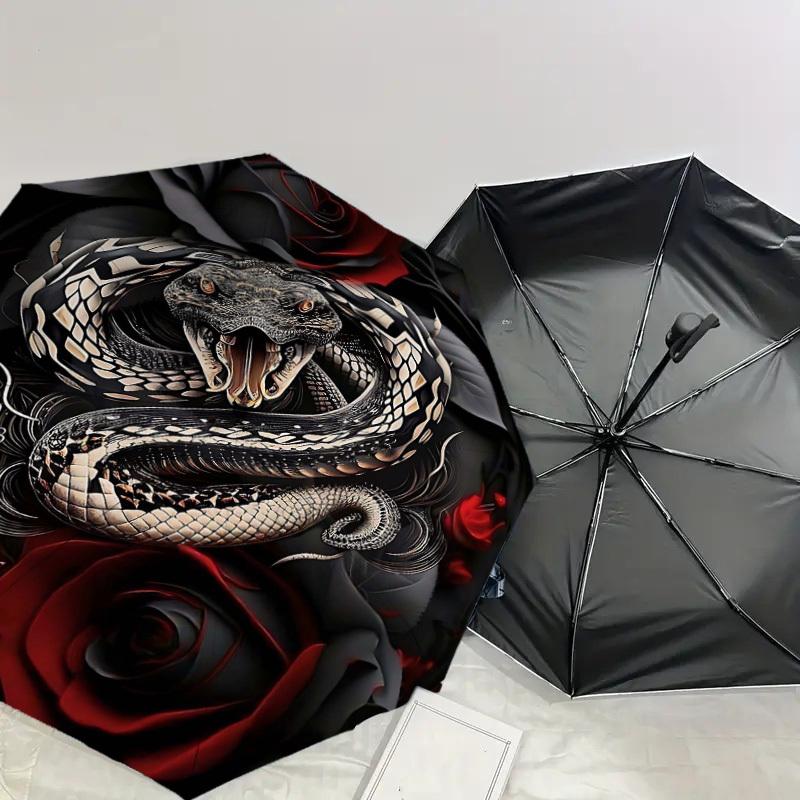 1PC Snake Rose Umbrella-8-Rib Reinforced Portable Folding Travel Suitable for All Seasons Outdoor Daily Use-H0392