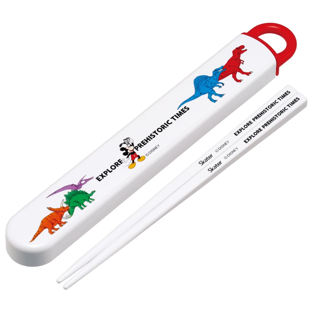 Skater Chopsticks and Chopstick Case Perfect for Sliding Made in for Boys and Disney Mickey Mouse Friends Dinosaur Design Children's Set, 16.5cm,