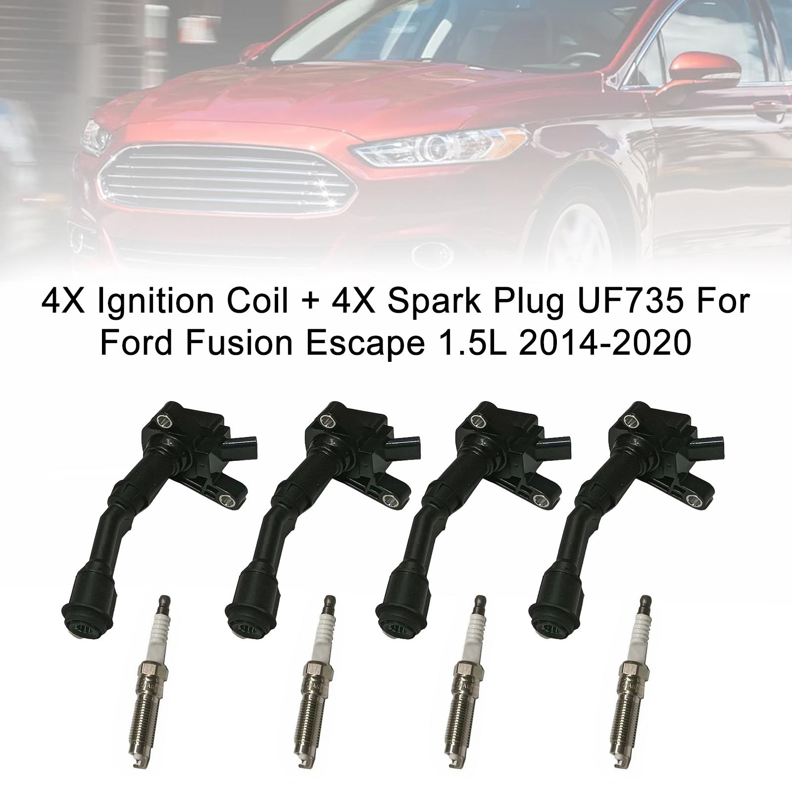 

4X Ignition Coil + 4X Spark Plug UF735 For Ford Fusion Escape 1.5L 2014-2020