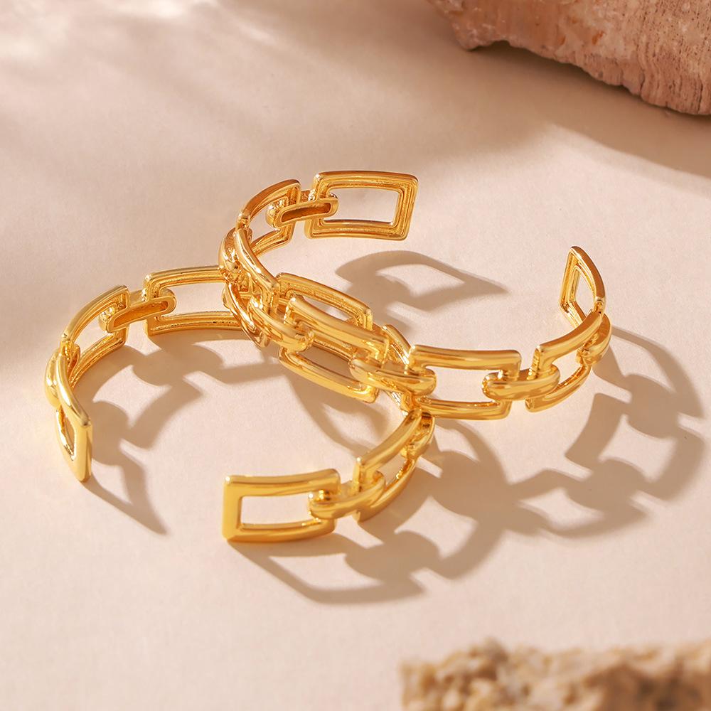 18k Gold-Plated Geometric Hollow Chain Open Bracelet