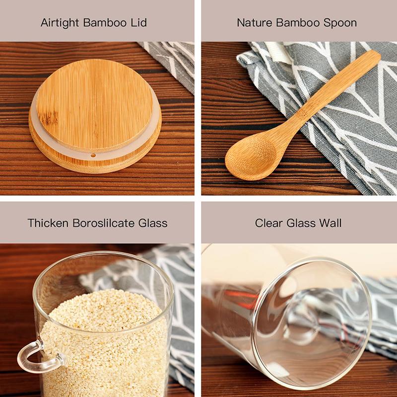 3Pcs Glass Containers 550ML Kitchen Food Storage Jar Coffee Sugar Candy Salt Spice Jars Airtight Glass Jar with Lid and Spoon