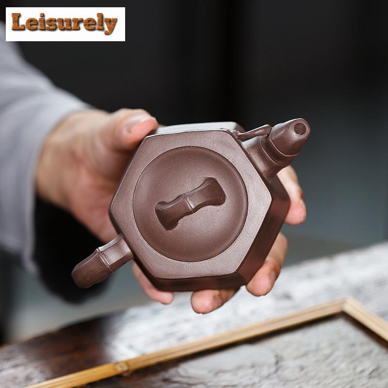 170ml Creative Yixing Purple Clay Teapot Handmade Hexagonal Bamboo Joint Pot Raw Ore Purple Mud Kettle With Infuser Zisha Teaset