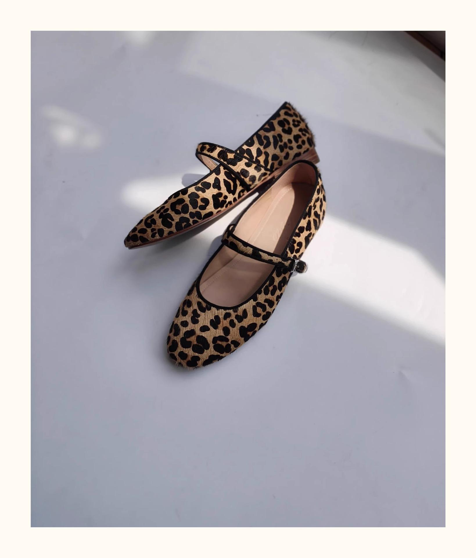 

French retro fashion leopard print suede flat-soled single shoes 2025 new niche design round head low heel Mary Jane female 40 цветной печати леопарда
