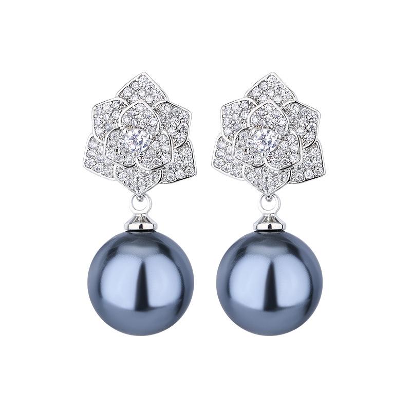 Jewelry Copper Bottom Gold-Plated Pearl Camellia Stud Earrings Female 12Mm