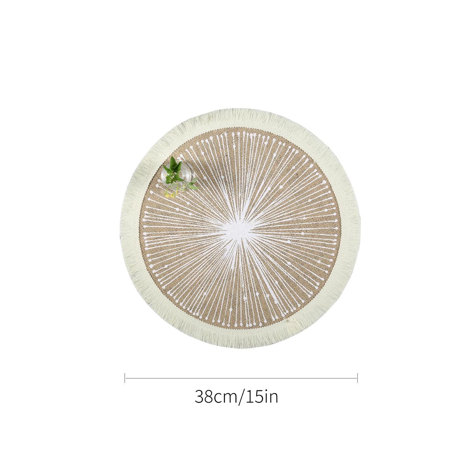 

1 шт. Винтажные пасторальные круглые салфетки из хлопка и льна, плетеные джутовые салфетки с кисточками, мягкие нескользящие подставки для стола, подставки под вазы, аксессуары 38CM&Round