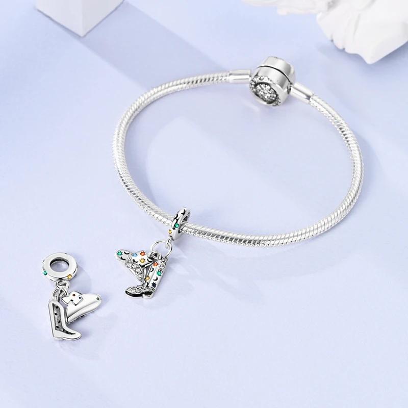 Charm Plata Western Cowboy Boots And Hat Bead Fits Genuine Bracelet Charm For Women Jewellery DoItYourself Crafting Gift