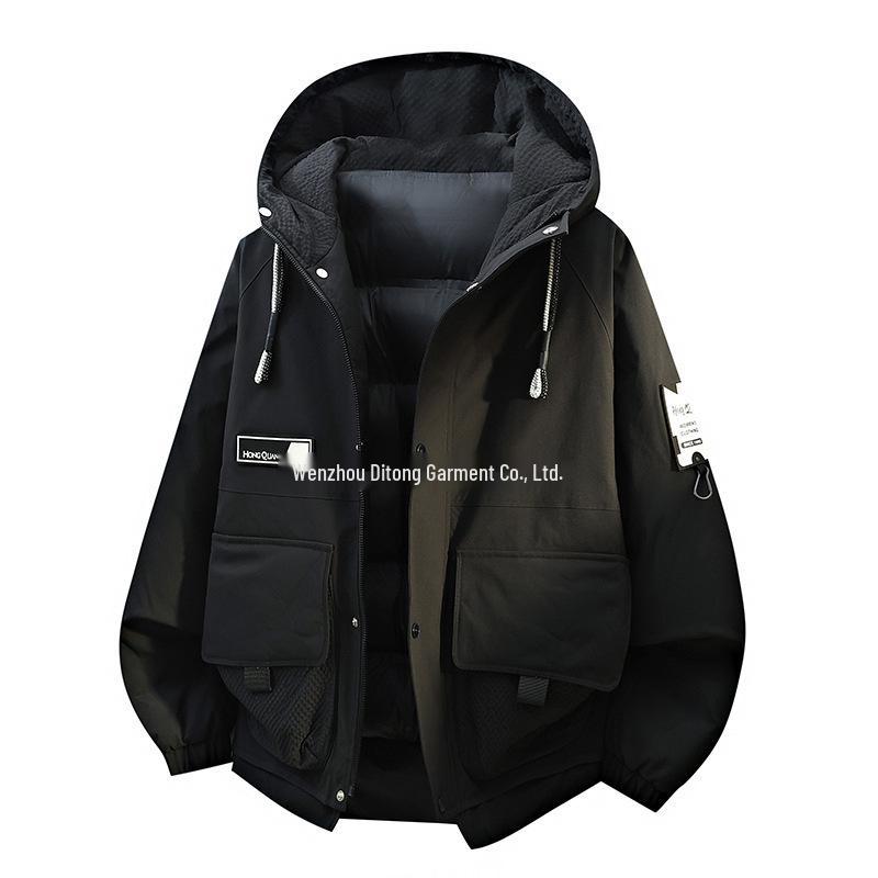 

Мужская утепленная куртка с капюшоном большого размера: Плотная, теплая, высококачественная рабочая одежда для осени/зимы. 2XL чёрный