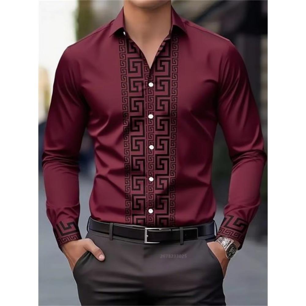 Men's Long-Sleeved Shirt with Pattern Design, Fashionable Lapel Button-Down Top, Versatile, Casual and Comfortable Men's Top