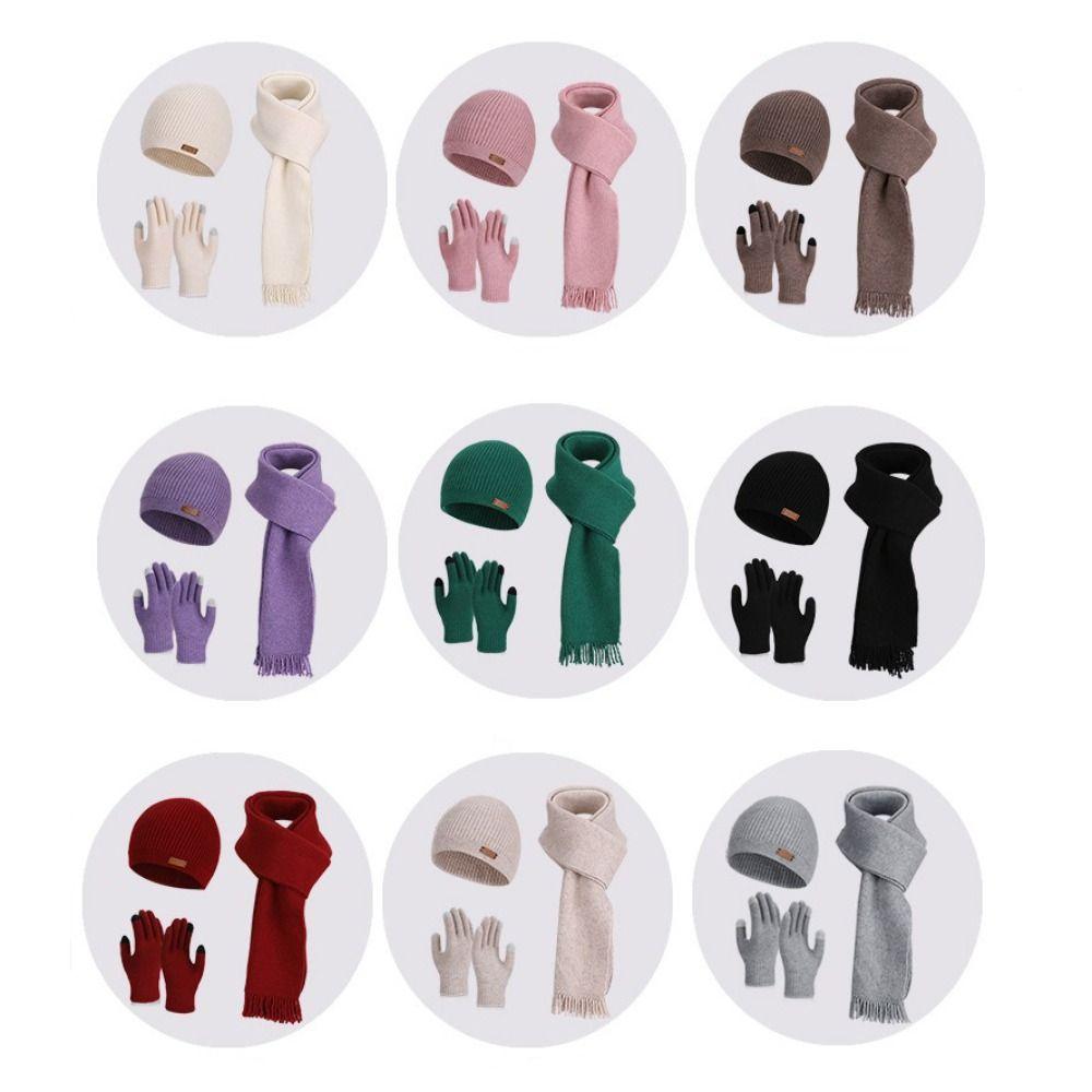 Long Scarf Knit Beanie Hat 3 Piece Set Windproof Beanies Cap Warm Woolen Head Cap For Women