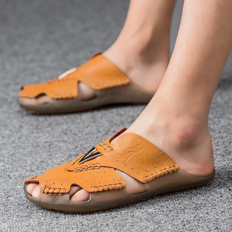 

Extra large size 45 men s slippers summer cowhide flip-flops 46 plus size 47 beach shoes men s fat cool slippers 48 48