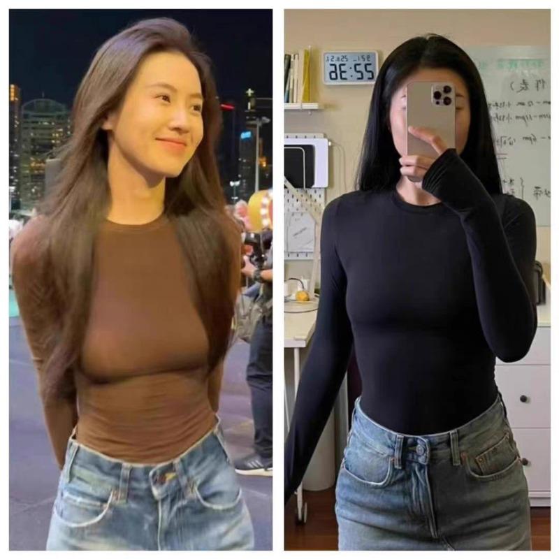 Spring and Autumn New Round Neck Base Shirt Women's Tight T-shirt Long-sleeved Slim-fit Solid Color Top