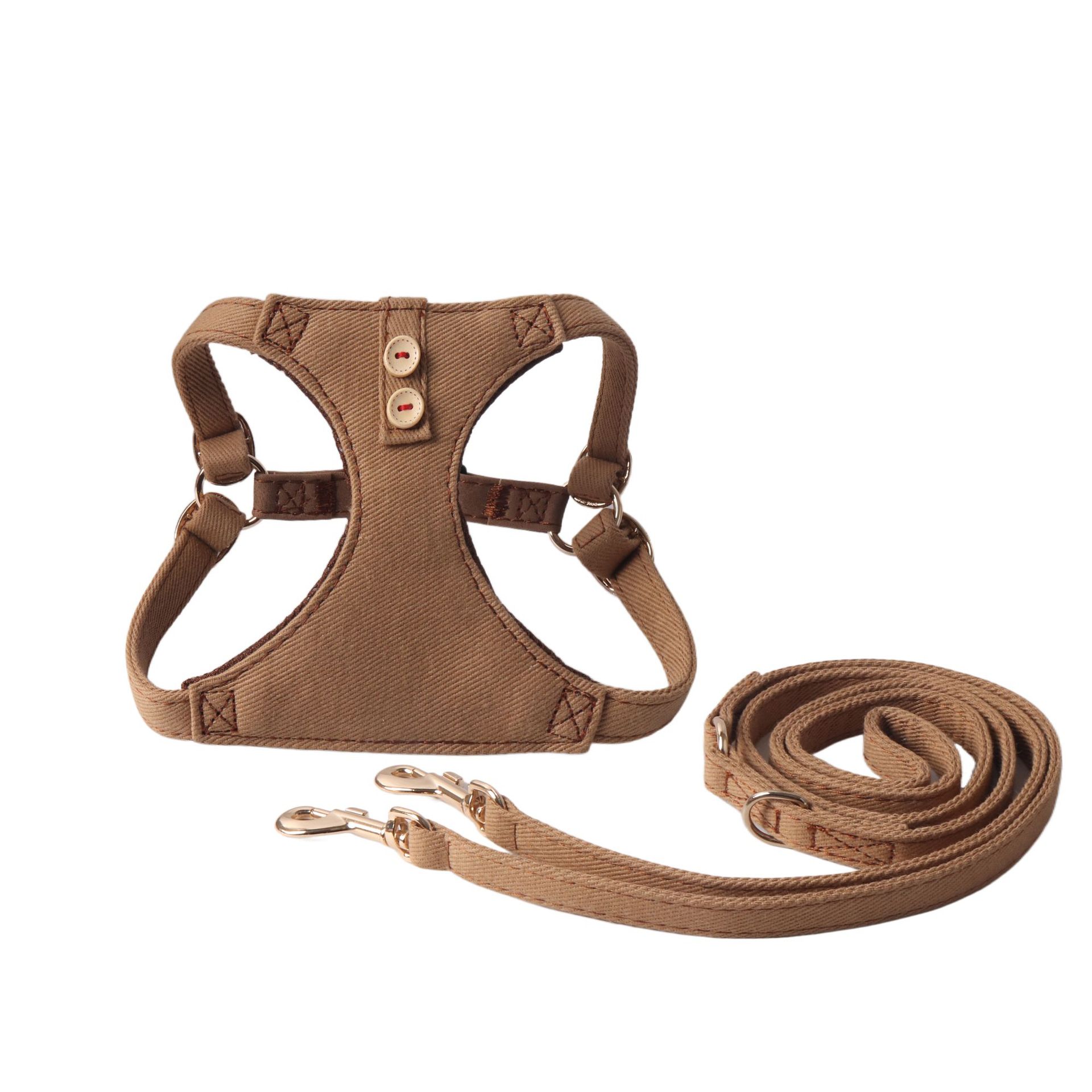 Джинсовая Хлопковая Шлейка для Собаки с Пуговичными Акцентами - Легкая и Дышащая Нагрудная Шлейка Поводок Комплект для Маленьких Средних Собак, Регулируемый Прогулочный Жилет M