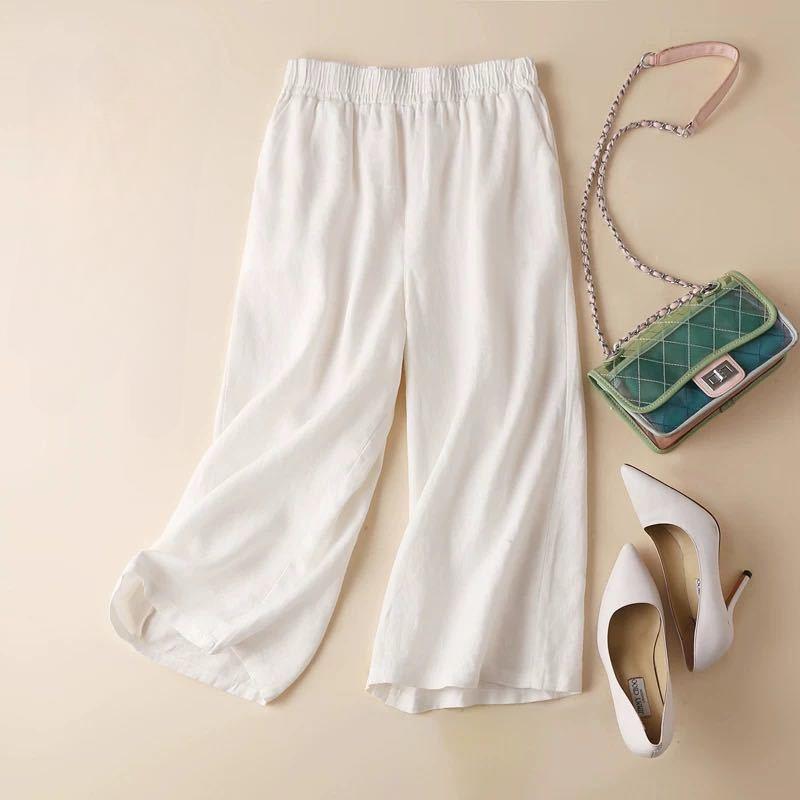 

YYFS Женская мода повседневные однотонные принтованные брюки с высокой талией брюки и капри XXXXL белый