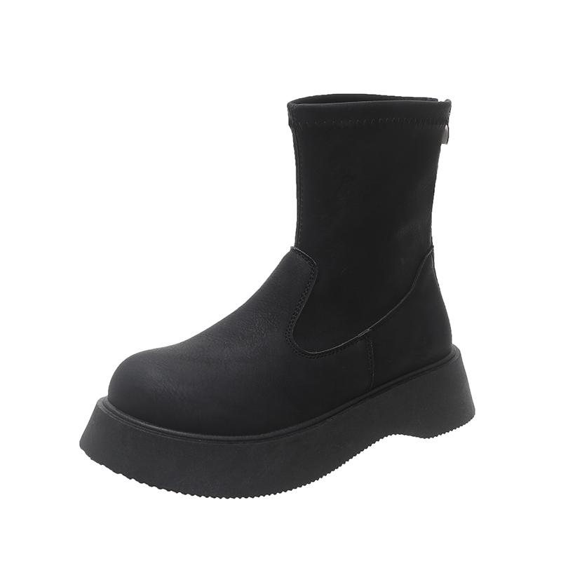 Fashion 2025 Women's Suede Leather Thick Sole Platform Flat Slip-on Autumn Mid-calf Boots Casual Female Punk Half Boots Shoes for Woman