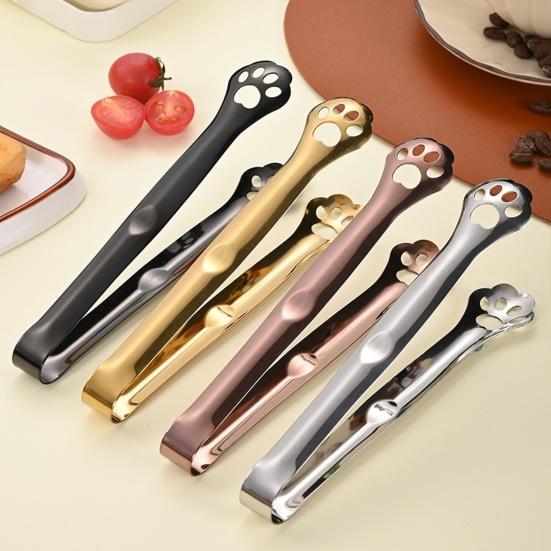 Jijijing Stainless Steel Clip Tongs, Cat Paw Shape, Durable Kitchen Utensils, Heat Resistant Appetizer for Snacks Dessert Ice Candy