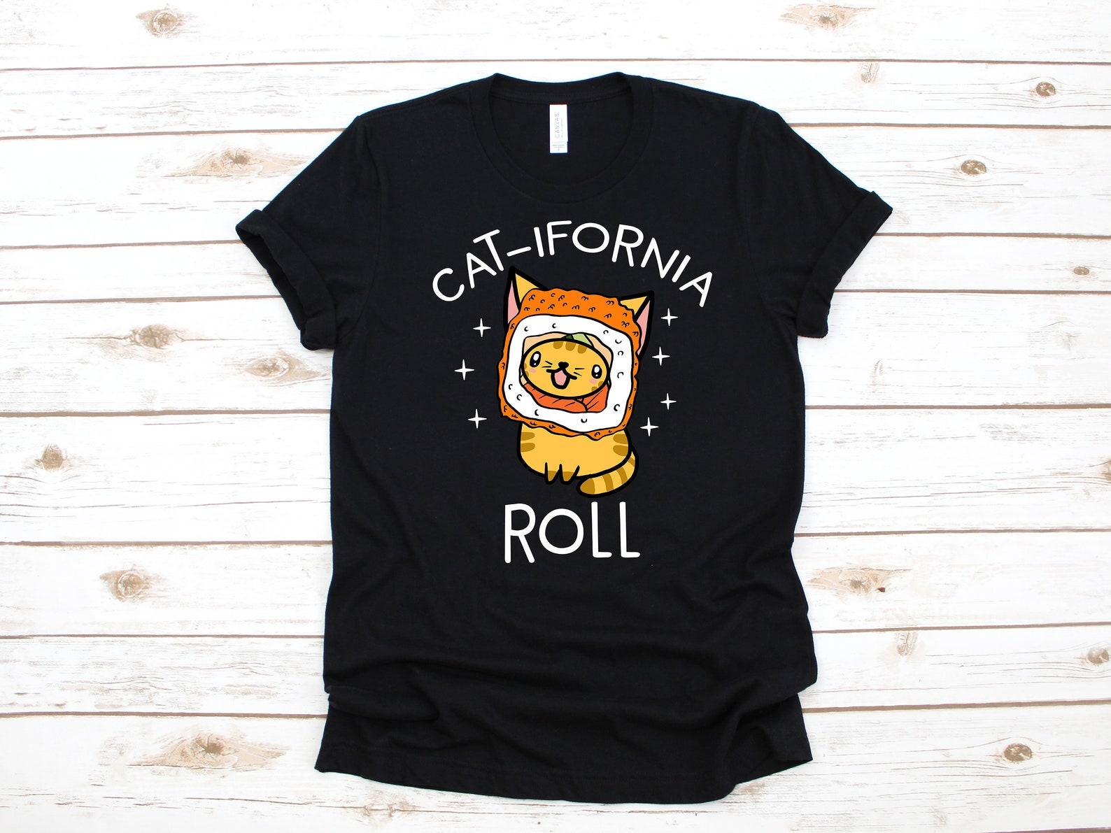 Sushi Cat T-Shirt, Funny Cat-ifornia Roll Tank Top, Sushi Pun T-shirt, T-shirt,T-shirt XL