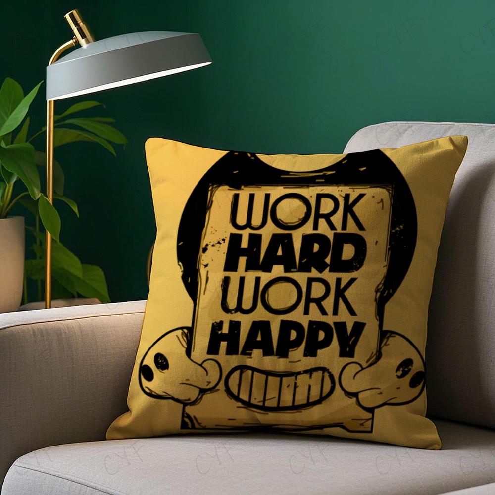 Game B-Bendy and the Ink M-Machine Pillow Case Pillowcase Anti-dustmite Pillow Invisible zipper silky short plush Sofa cushion c