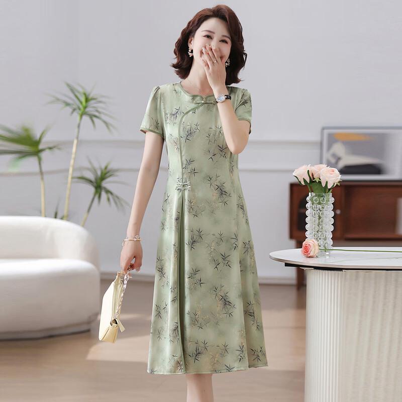 Yalu Elegant Summer Silk Cheongsam Dress
