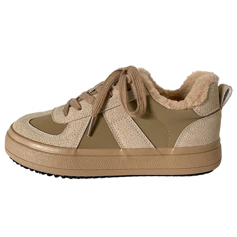 

6580 latex insoles thick-soled lamb wool German training shoes women s shoes board shoes retro winter velvet warm casual shoes 40 бежевий