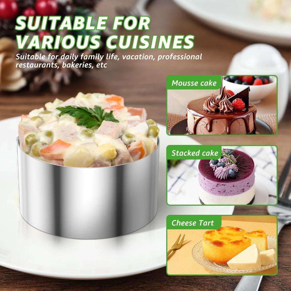 3/12 Stück Kuchenring-Formen Set Edelstahl Mousse Backringe Einfach zu lösende Dessert-Schneidringe für Bäckerei Täglichen Heimgebrauch